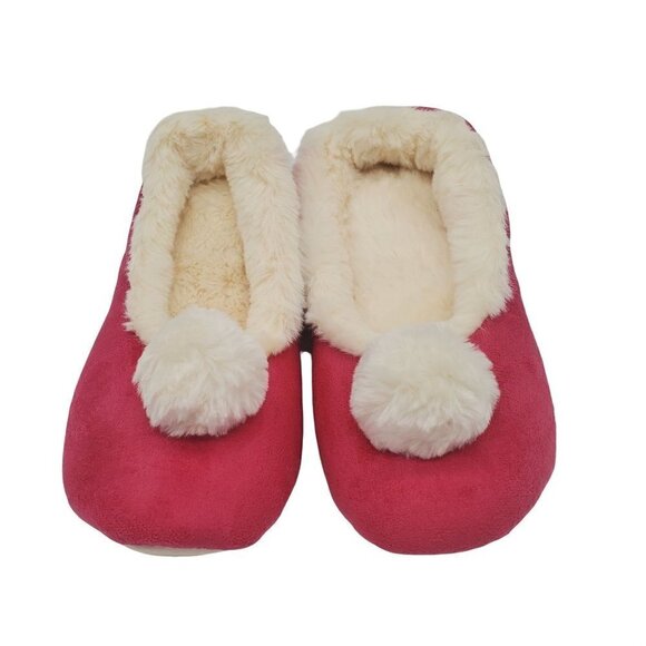 Avon Pink Joyful Beautiful Faux Shearling Memory Foam Pom-Pom Slippers Size 10 - Picture 1 of 4